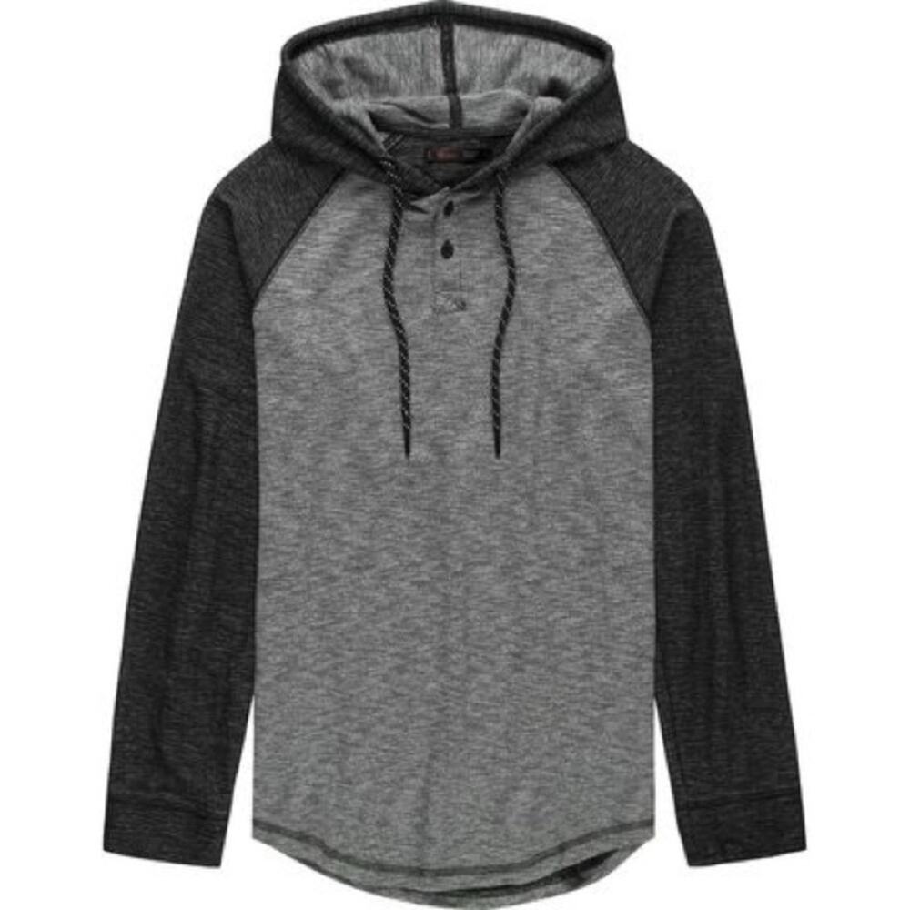 STOIC Raglan Henley Hoodie Pullover Heather Navy Blue Size XL